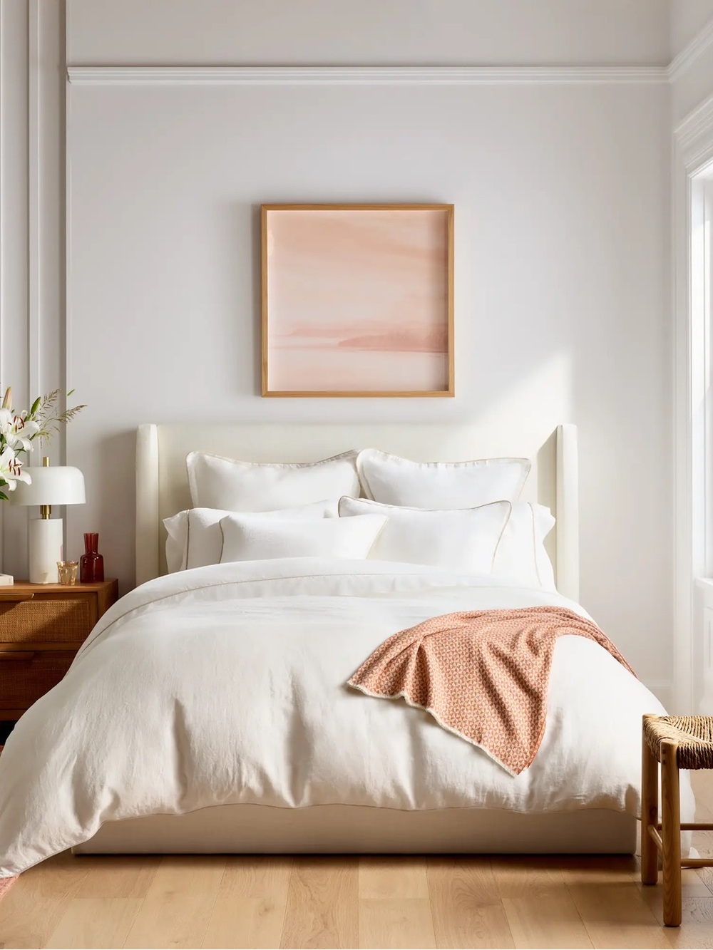 New Quince European Linen Piped Duvet Cover Set Full/Queen $184 - White/Toffee